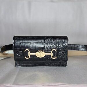 Giani Bernini Women's Croc-Embossed Faux-Leather Black Belt Bag